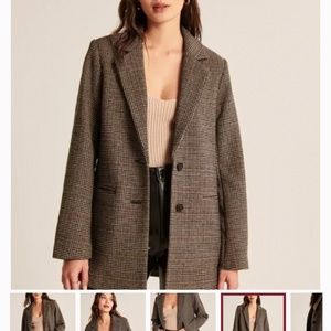 Abercrombie & Fitch Womens Wool Blend Blazer Coat Brown Plaid